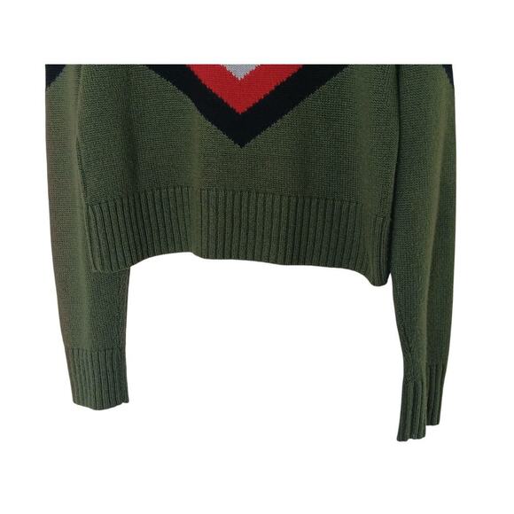 Marissa Webb Collective Women’s Sweater M Olive Green Chevron Stripe Crewneck Pu - Picture 7 of 12